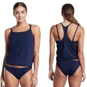 Athleta‎ Seascape Tankini Swim Tank UPF 50+ Blue Beach Vacation Pool 34 D…